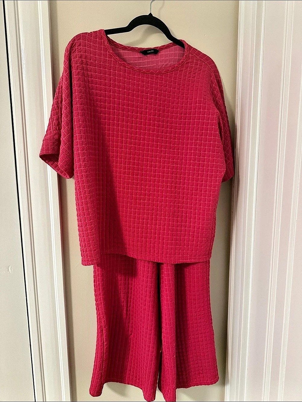 Dokotoo Waffle Knit Two Piece Loungewear Set in Pink